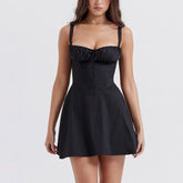 Black Lace Up Corset Mini Dress
